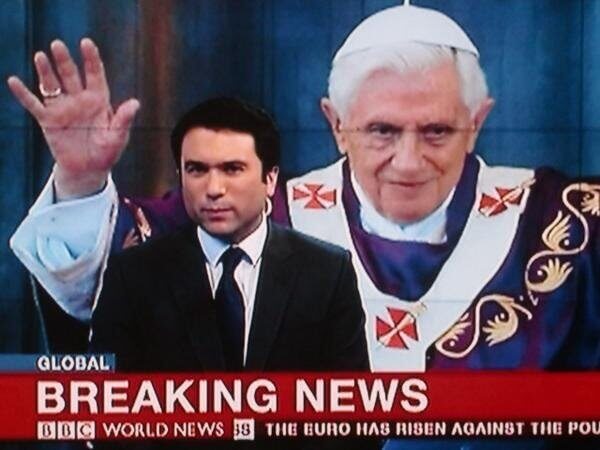 2013年2月11日のBBCのBreakingNewsでローマ法王ベネディクト16世の辞任が発表された