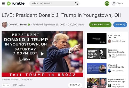2022年9月15日 rumble.com@Donald J.Trumpへのリンク画像です。