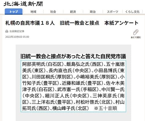 2022年10月6日 北海道新聞へのリンク画像です。