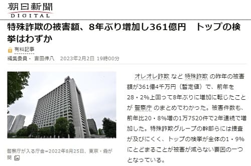 2023年2月2日 朝日新聞へのリンク画像です。