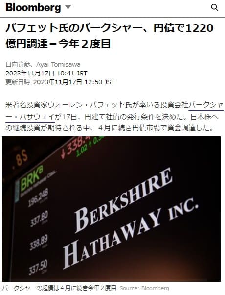 2023年11月17日 Bloombergへのリンク画像です。